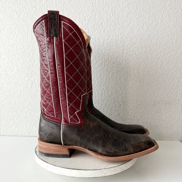 Rod Patrick Mens Cowboy Boots 15AA Mocha Bison Brown Leather Western Square Toe - Picture 2 of 13